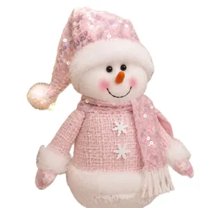 Pink sequined snowman plush doll Christmas ornament for holiday home decoration