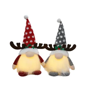 Light-up Christmas gnome plush dolls with reindeer antlers for festive desktop decoration