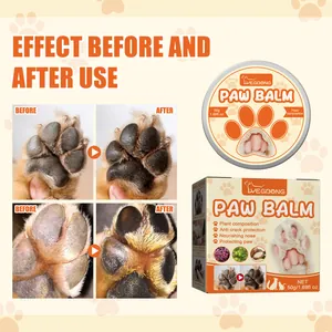 Dog paw balm for moisturizing and crack protection showing before and after effects