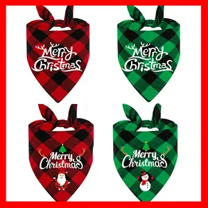 Bandana per Animali Domestici Natalizia in Poliestere Buffalo Plaid Sciarpa per Cani Merry Christmas Stampata per Cani Piccoli Medi
