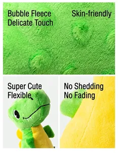 Close-up of soft green bubble fleece texture and durable stitching on dinosaur plush toy for pets