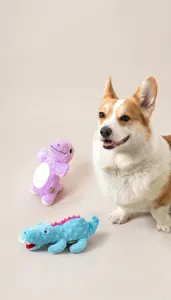 Juguetes de peluche para perros con forma de dinosaurio para jugar con un Corgi