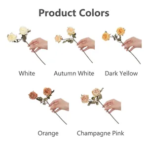 Detailed view of artificial 2-headed roses shown in five different autumn colors.