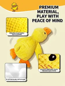 Detailed view of yellow plush duck toy showing pineapple fabric and PP cotton filling