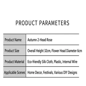 Detail of product specifications for 2-head artificial rose flower arrangement