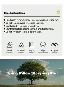 Detailed care instructions and laundry symbols for Spine Pillow Sleeping Pad product