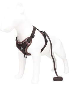 Harnais pour chien marron professionnel respirant avec bandes réfléchissantes