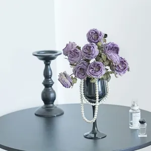 Vintage purple artificial two-head roses for elegant home and table centerpiece decor
