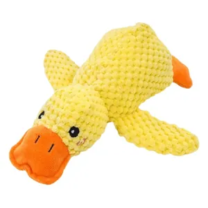 Durable squeaky plush yellow duck dog toy for aggressive chewers and teething pets