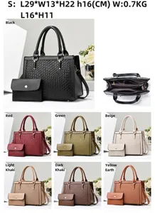 Multi-color PU leather handbag set with large capacity and matching pouch