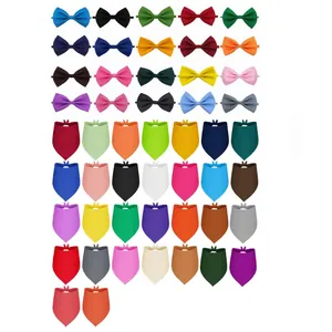 Variety of solid color pet bow ties and bandana scarves in multiple vibrant colors