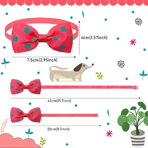 Detailed size chart for the polka dot pet bow tie collar showing adjustable lengths.