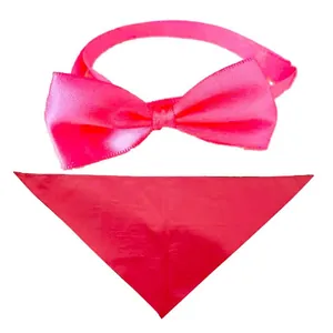 Vibrant pink pet bow tie and matching triangular bandana set for festive occasions