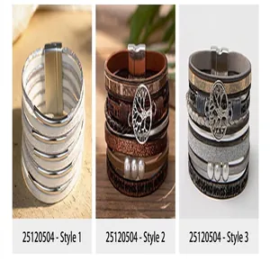 Drei Arten von böhmischen mehrlagigen PU-Leder-Magnetarmbändern mit dem Lebensbaum-Motiv