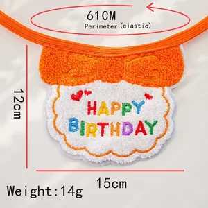 Detailed dimensions of the orange plush pet birthday bib with Happy Birthday embroidery