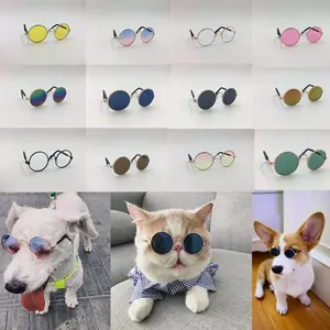 Dettaglio della collezione di mini occhiali da sole rotondi colorati per cani