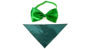 Green solid color cotton pet bow tie and bandana set for festive dressing accessories.