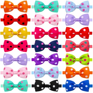 Detailed display of various colorful polka dot pet bow ties for dogs and cats set