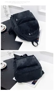Detailansicht der hochwertigen Cordstruktur dieses schwarzen modischen Rucksacks.