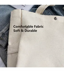 Close-up detail of the durable cream canvas tote bag fabric and texture