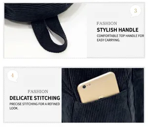 Detailansicht des Cord-Rucksacks mit robustem Griff und praktischer Seitentasche