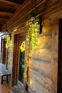 Solar-LED-Efeugirlande mit grünen Blättern für die Dekoration von Außengärten.