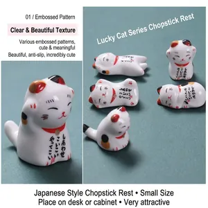 Détail de repose-baguettes en céramique Maneki Neko chat porte-bonheur pour table