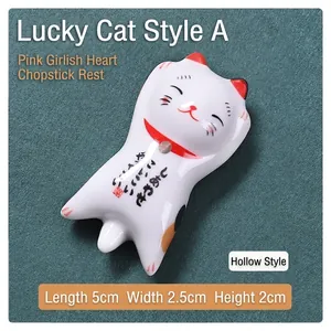 Repose-baguettes chat porte-bonheur en céramique japonaise et porte-stylo décor