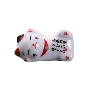 Repose-baguettes artisanal en céramique chat porte-bonheur Maneki-neko pour décoration