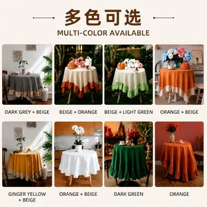 Modern round tablecloth with pleated ruffle edges available in multiple vibrant colors