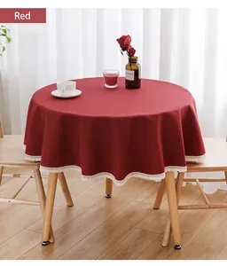 Elegante burgunderrote runde Tischdecke mit weißer Spitze für Ess- und Teetische