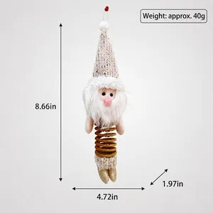 Dimensioni dettagliate dell'ornamento natalizio in peluche con gambe a molla e barba