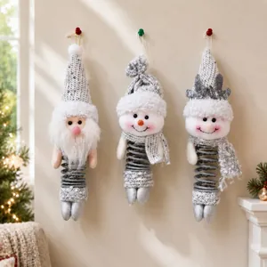 Bambola da Appendere in Peluche di Natale Con Gambe a Molla Babbo Natale Pupazzo di Neve Renna Decorazione per Finestra e Casa