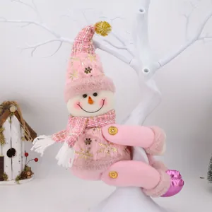 Fermatende a forma di pupazzo di neve in peluche rosa con cappello a fiocchi d'oro