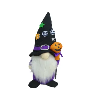 Gnomo di Halloween in peluche con cappello a teschio e zucca per decorazioni festive casa