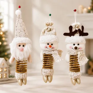 Set di 3 decorazioni natalizie in peluche con gambe a molla: Babbo Natale, neve e renna