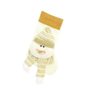 Large cream Christmas stocking gift bag with cute 3D snowman decoration and embroidery