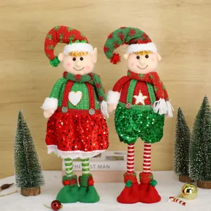 Kerstelf Pop Telescopisch Lange Benen Pailletten Elf Figuurtje Voor Winkelcentrum Hotel Raam Decoratie Kerstmis Feestelijk Ornament Cadeau