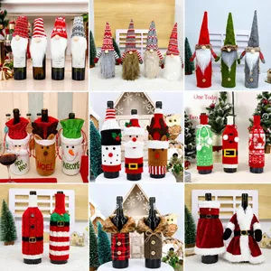 Copribottiglia di Vino Natalizio Gnomo in Maglia Babbo Natale Pupazzo di Neve Renna Decorazione per Tavolo da Pranzo Festa