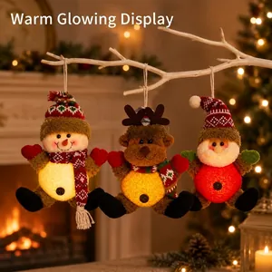 Set of three glowing Christmas plush ornaments Santa Snowman Reindeer hanging decorations