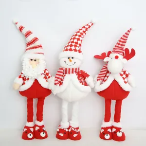 Christmas Gnomes Plush Doll Telescopic Stretchy Legs Santa Snowman Reindeer Red White Striped Festive Home Table Ornament Decor