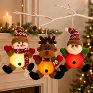 Christmas Light-Up Plush Hanging Ornaments LED Glowing Santa Claus Snowman Reindeer Knitted Fabric Dolls For Christmas Tree Decoration Party Home Decor