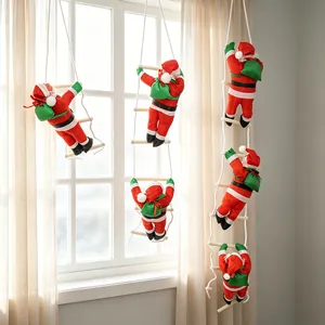 Festive Santa Claus climbing ladder dolls hanging decoration for window and wall