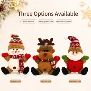 Set of three festive plush Christmas ornaments including Santa, Snowman and Reindeer