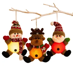 Glowing Christmas plush hanging ornaments featuring Santa, Snowman and Reindeer