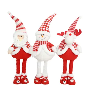 Set of 3 red and white Christmas dolls including Santa Snowman Reindeer with long legs.