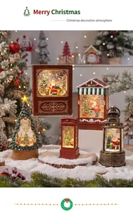 Gemütliche Präsentation von leuchtenden Weihnachts-Laternen und Spieluhren auf Schnee