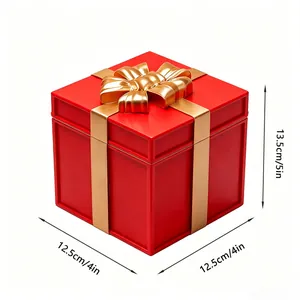 Red and gold Christmas gift box music box decoration with size dimension markings