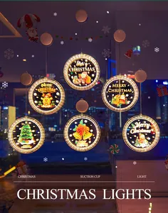 Set of 6 warm white LED Christmas suction cup window lights with festive holiday motifs