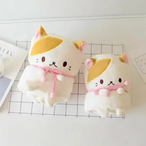Adorables couvertures en peluche chat en flanelle douce, lot de deux chatons blancs